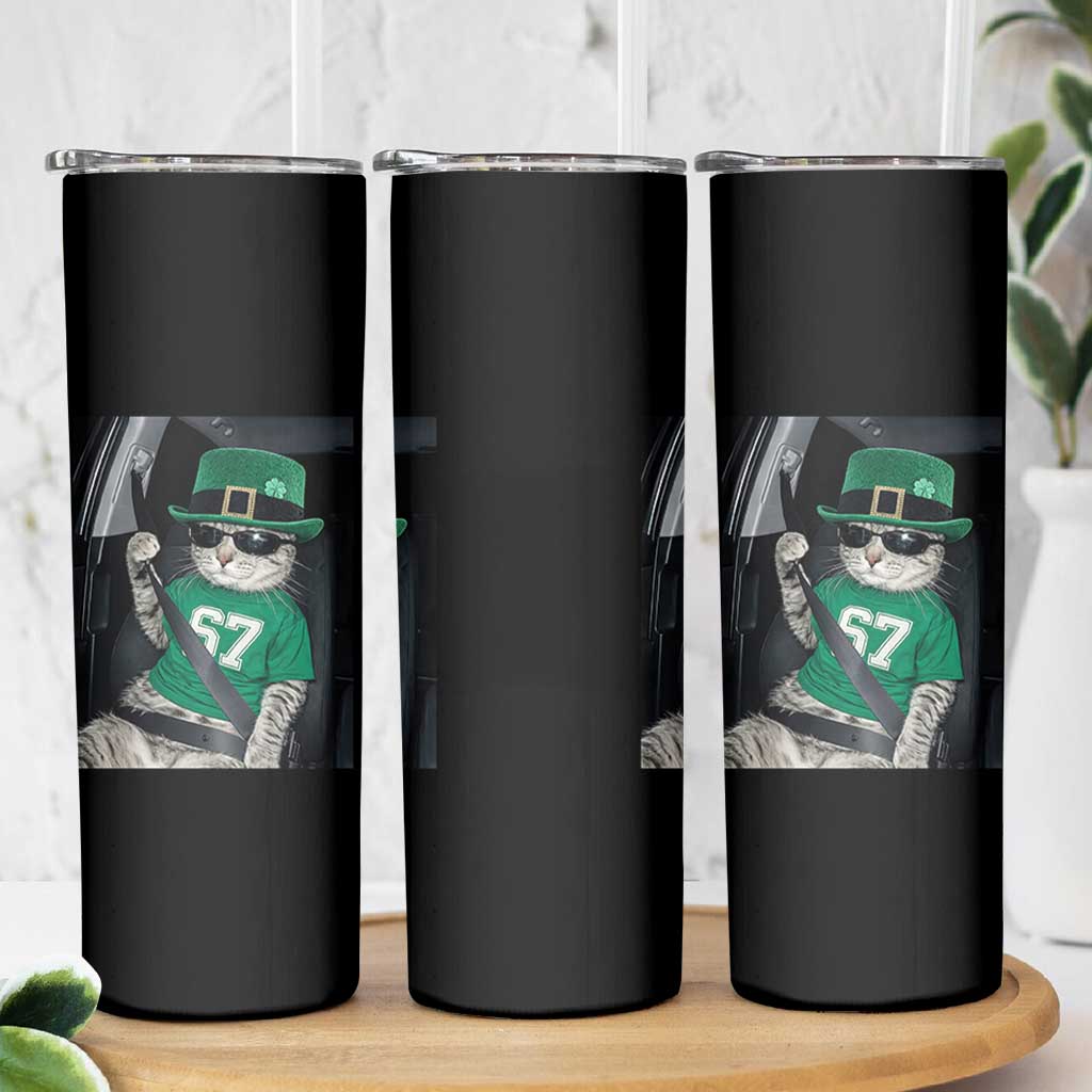 67 Cat St Patricks Day Skinny Tumbler Funny Cat Driver Leprechaun Meme