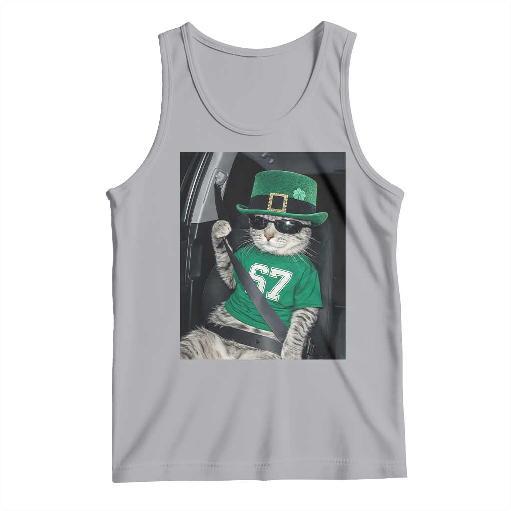 67 Cat St Patricks Day Tank Top Funny Cat Driver Leprechaun Meme