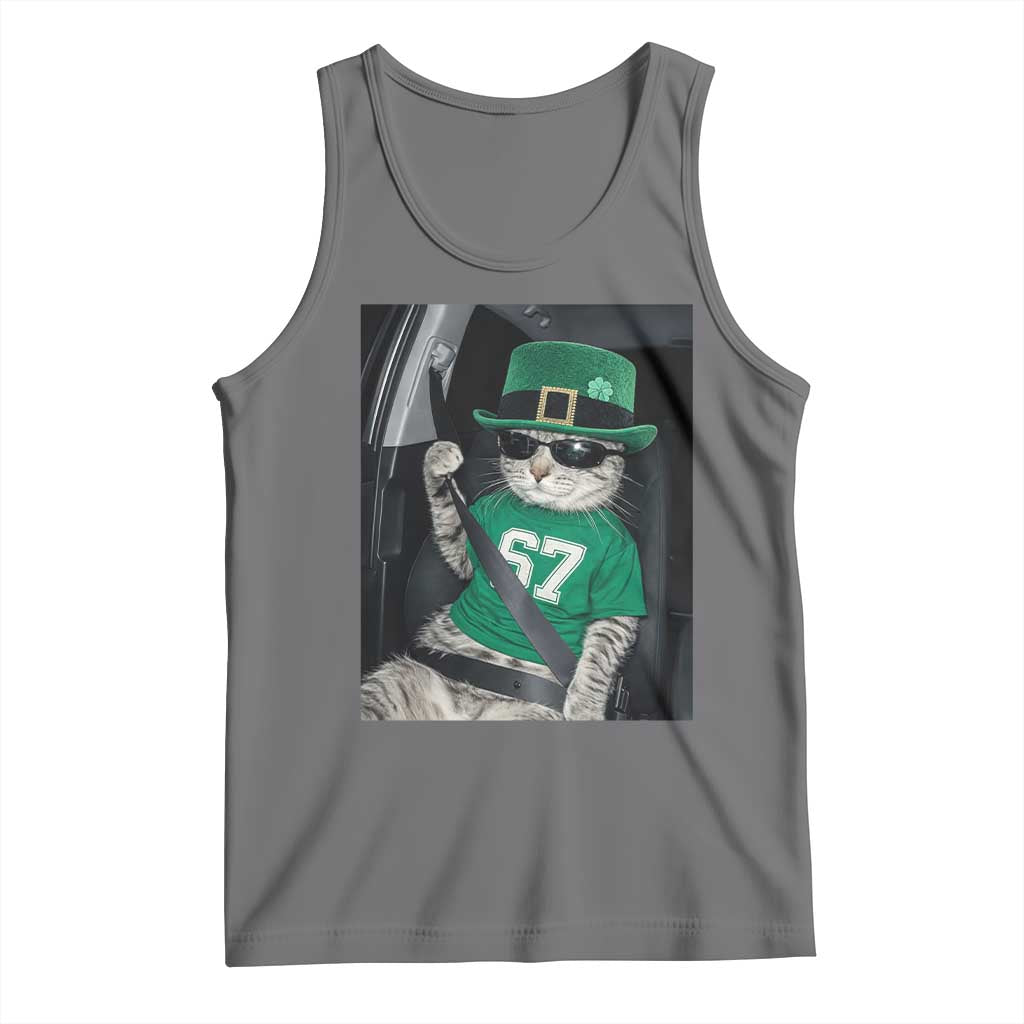 67 Cat St Patricks Day Tank Top Funny Cat Driver Leprechaun Meme
