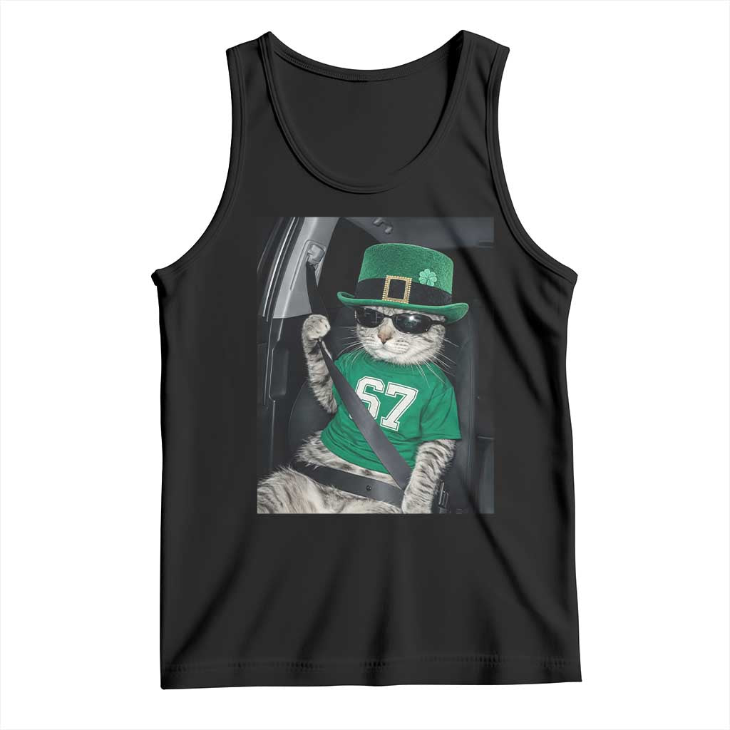 67 Cat St Patricks Day Tank Top Funny Cat Driver Leprechaun Meme