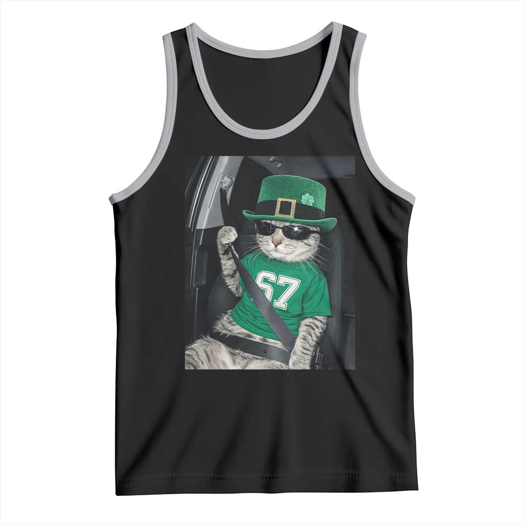 67 Cat St Patricks Day Tank Top Funny Cat Driver Leprechaun Meme