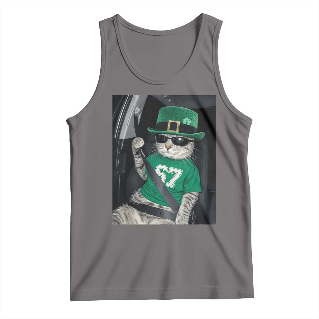 67 Cat St Patricks Day Tank Top Funny Cat Driver Leprechaun Meme