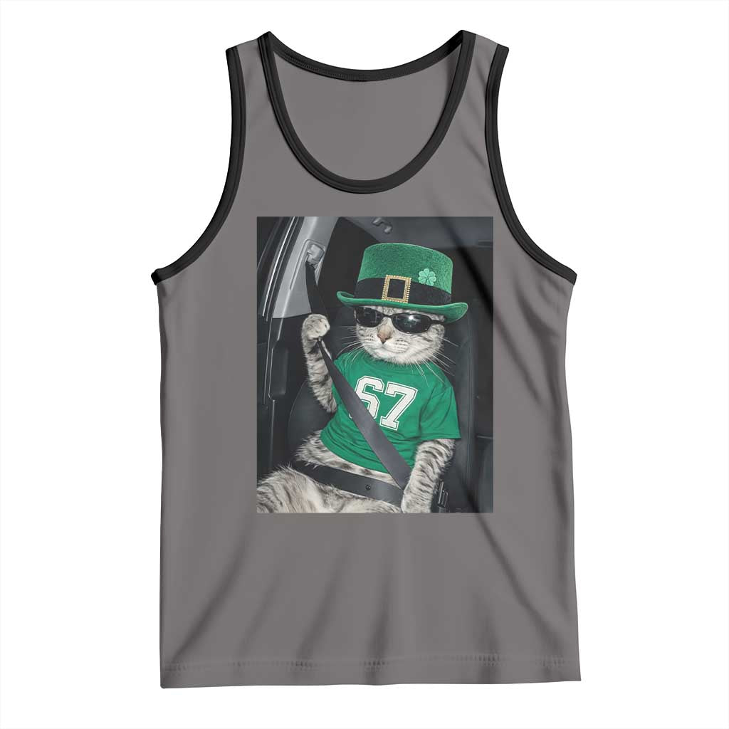 67 Cat St Patricks Day Tank Top Funny Cat Driver Leprechaun Meme