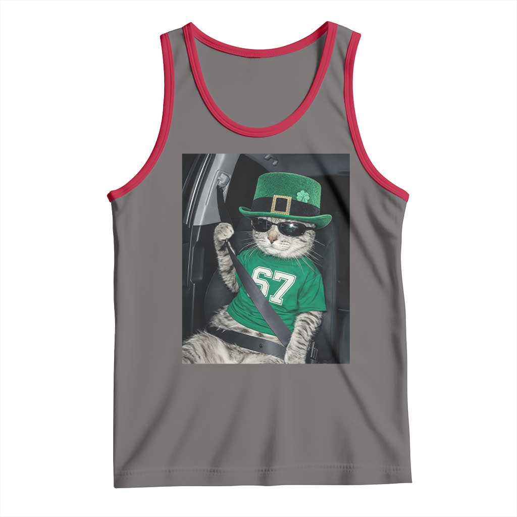 67 Cat St Patricks Day Tank Top Funny Cat Driver Leprechaun Meme