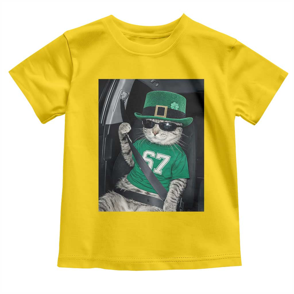 67 Cat St Patricks Day Toddler T Shirt Funny Cat Driver Leprechaun Meme