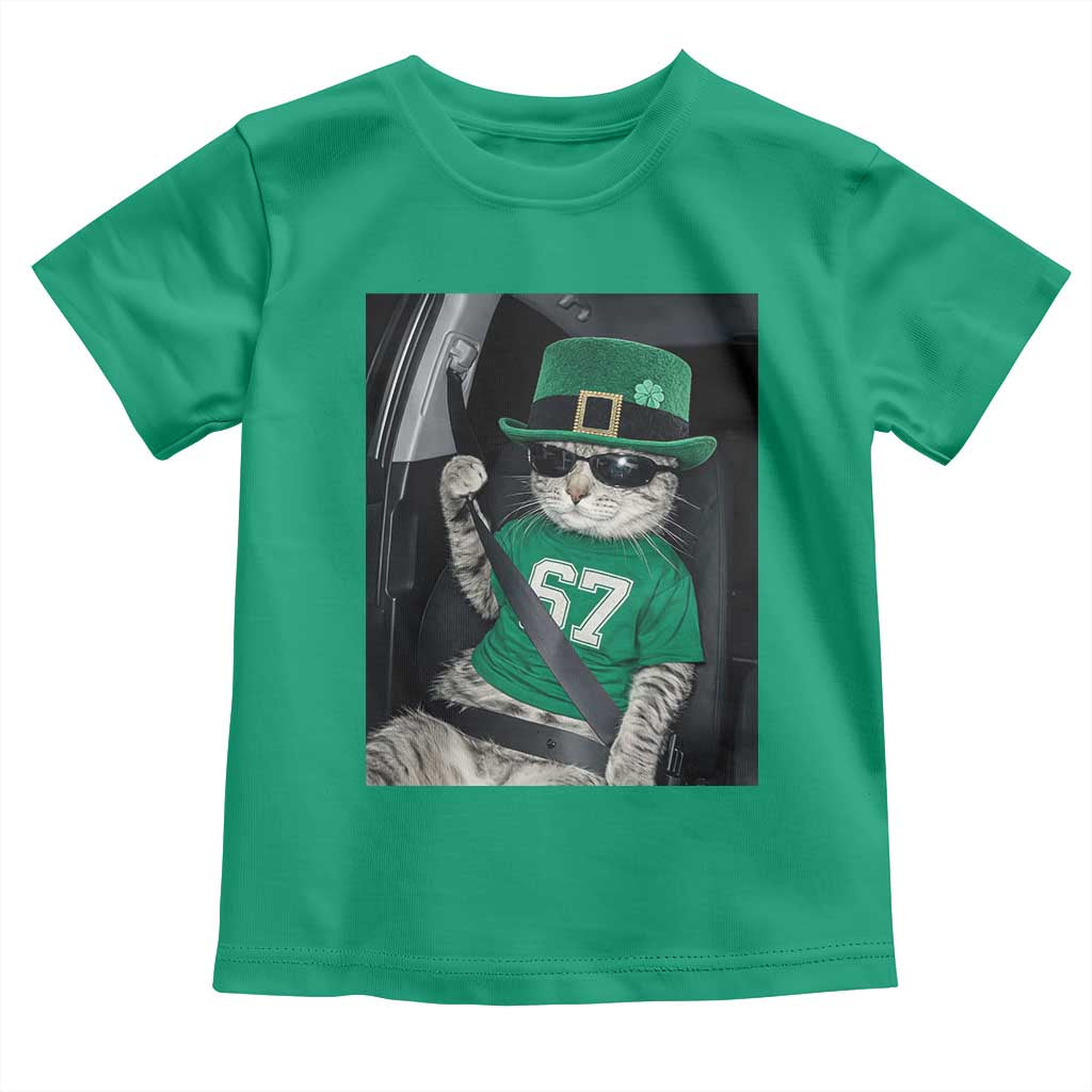 67 Cat St Patricks Day Toddler T Shirt Funny Cat Driver Leprechaun Meme