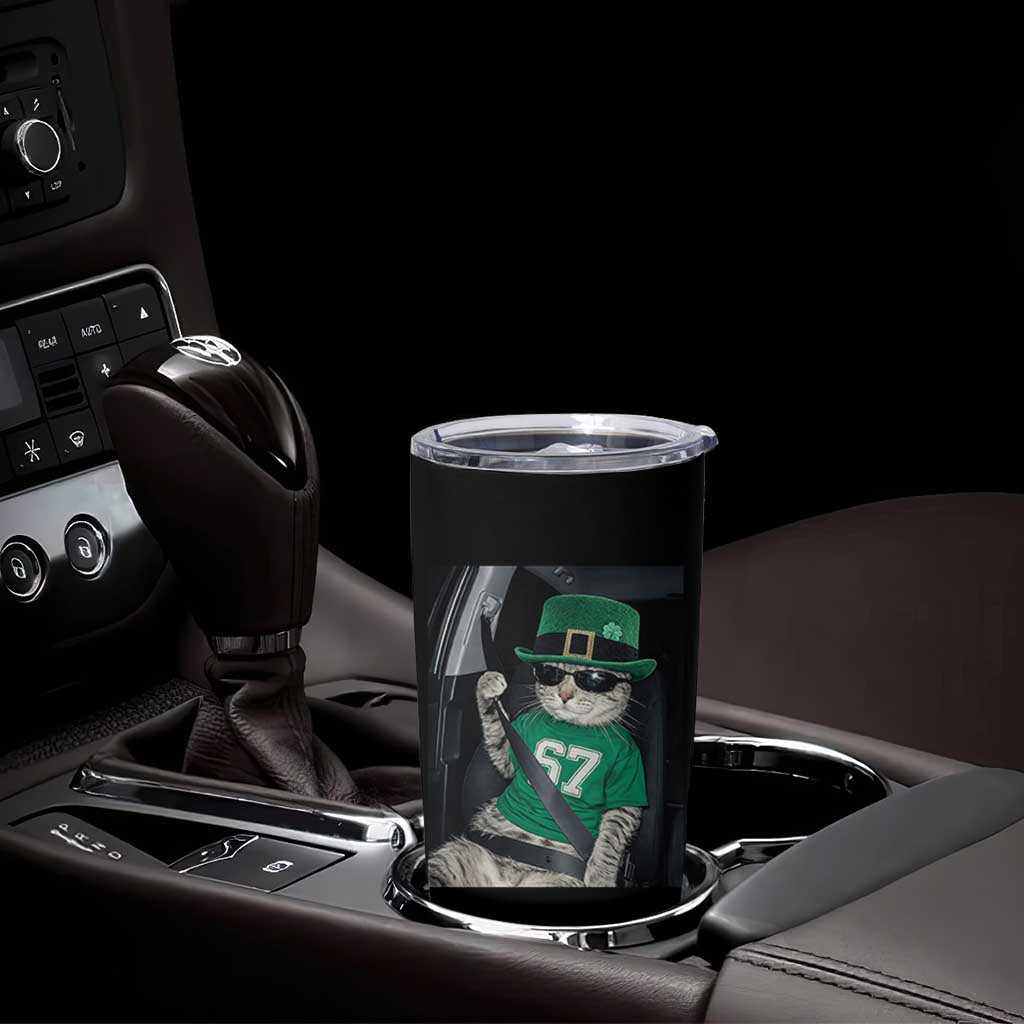 67 Cat St Patricks Day Tumbler Cup Funny Cat Driver Leprechaun Meme