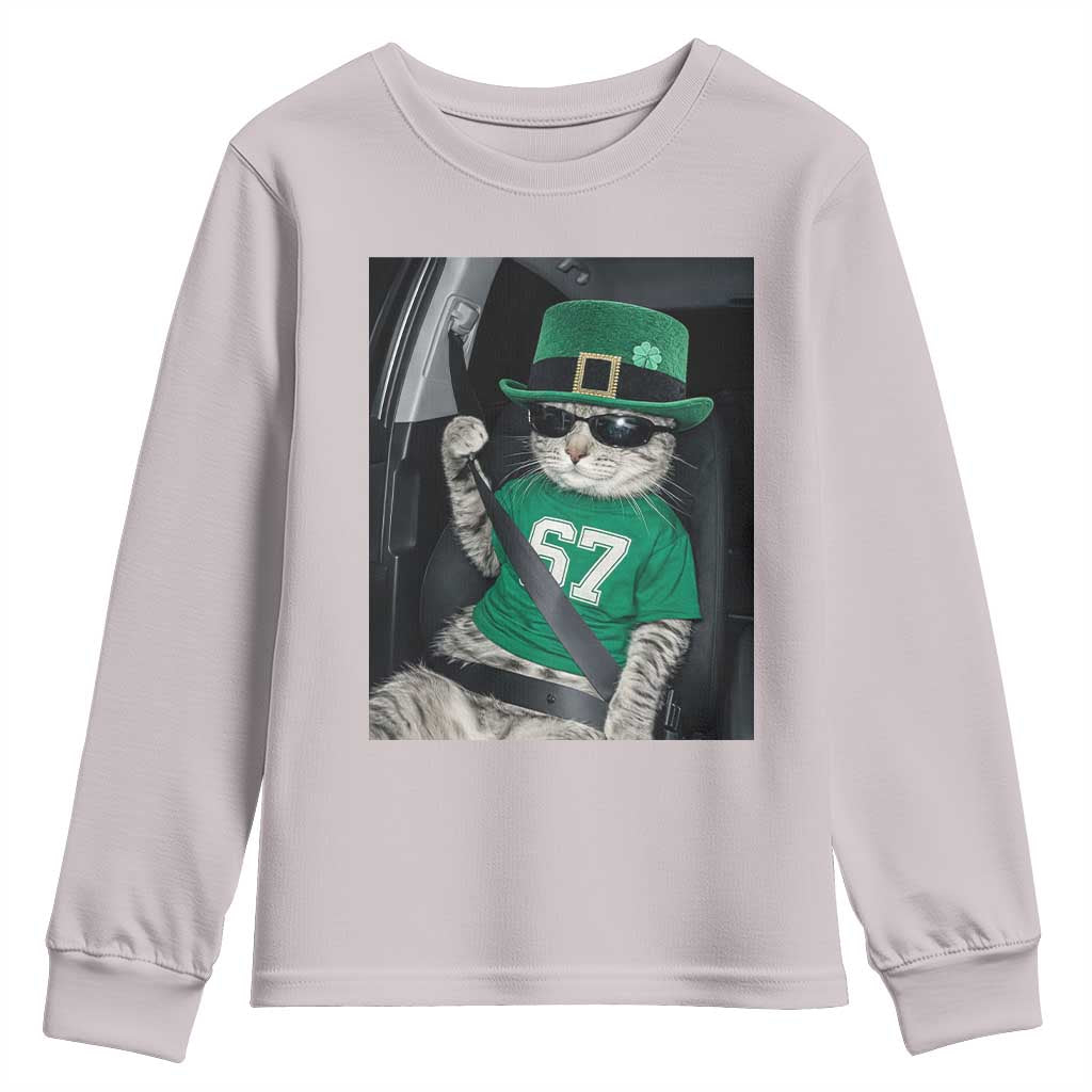 67 Cat St Patricks Day Youth Sweatshirt Funny Cat Driver Leprechaun Meme