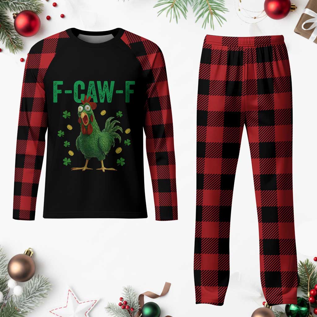 Funny St Patrick Day Plaid Pajama Set F-Caw-F Lucky Chicken Meme