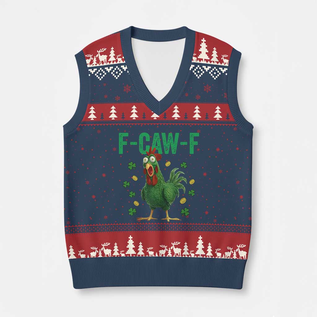 Funny St Patrick Day V-Neck Knit Sweater Vest F-Caw-F Lucky Chicken Meme