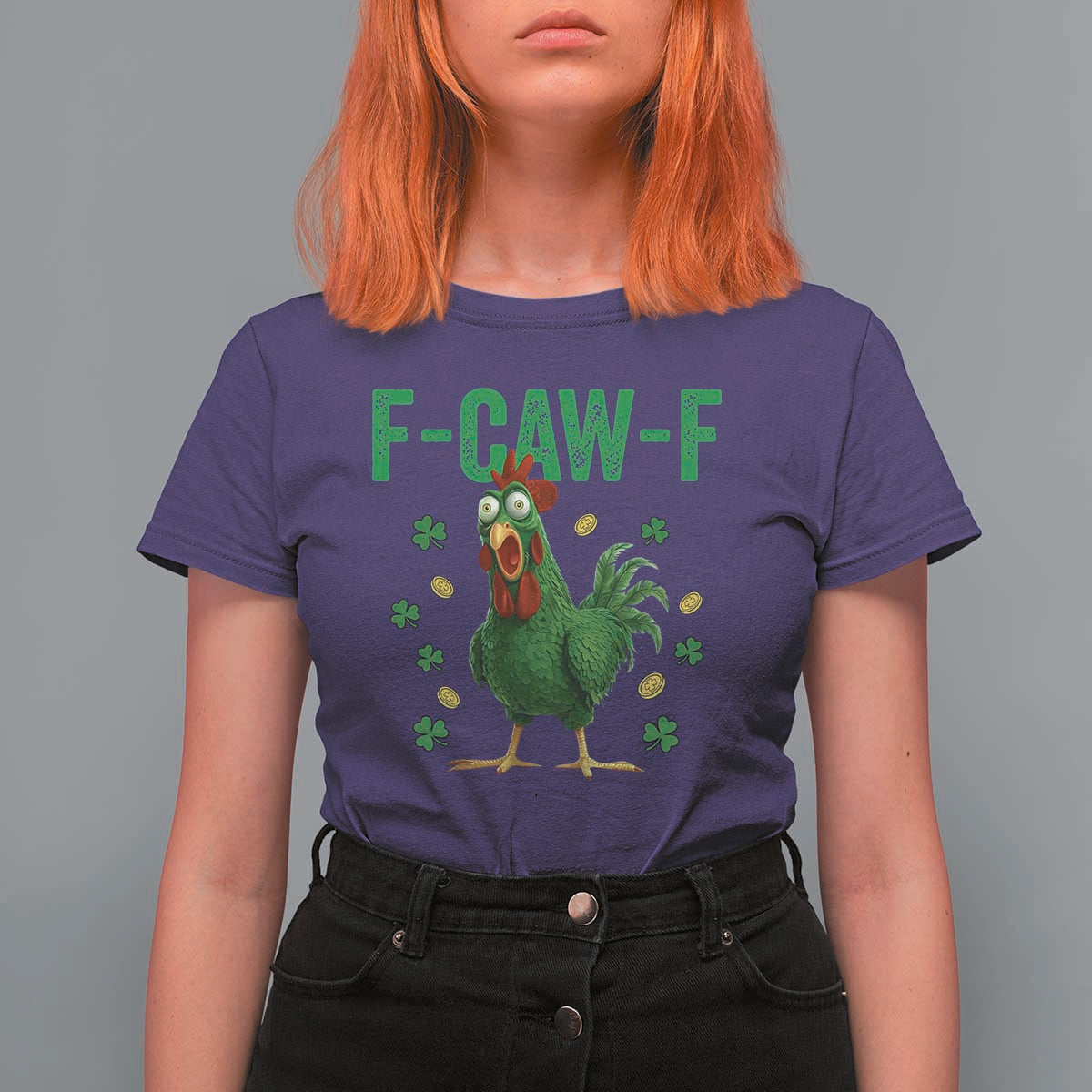 Funny St Patrick Day T Shirt For Women F-Caw-F Lucky Chicken Meme