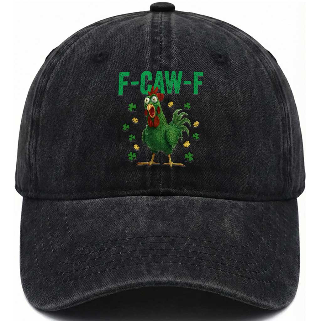 Funny St Patrick Day Washed Cotton Baseball Cap F-Caw-F Lucky Chicken Meme