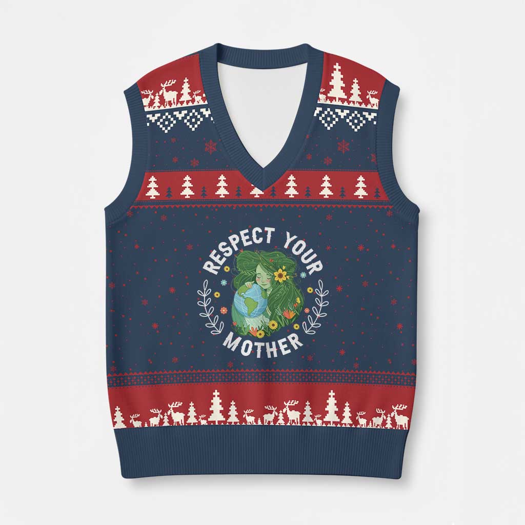 Respect Your Mother V-Neck Knit Sweater Vest Earth Mother Women Girl