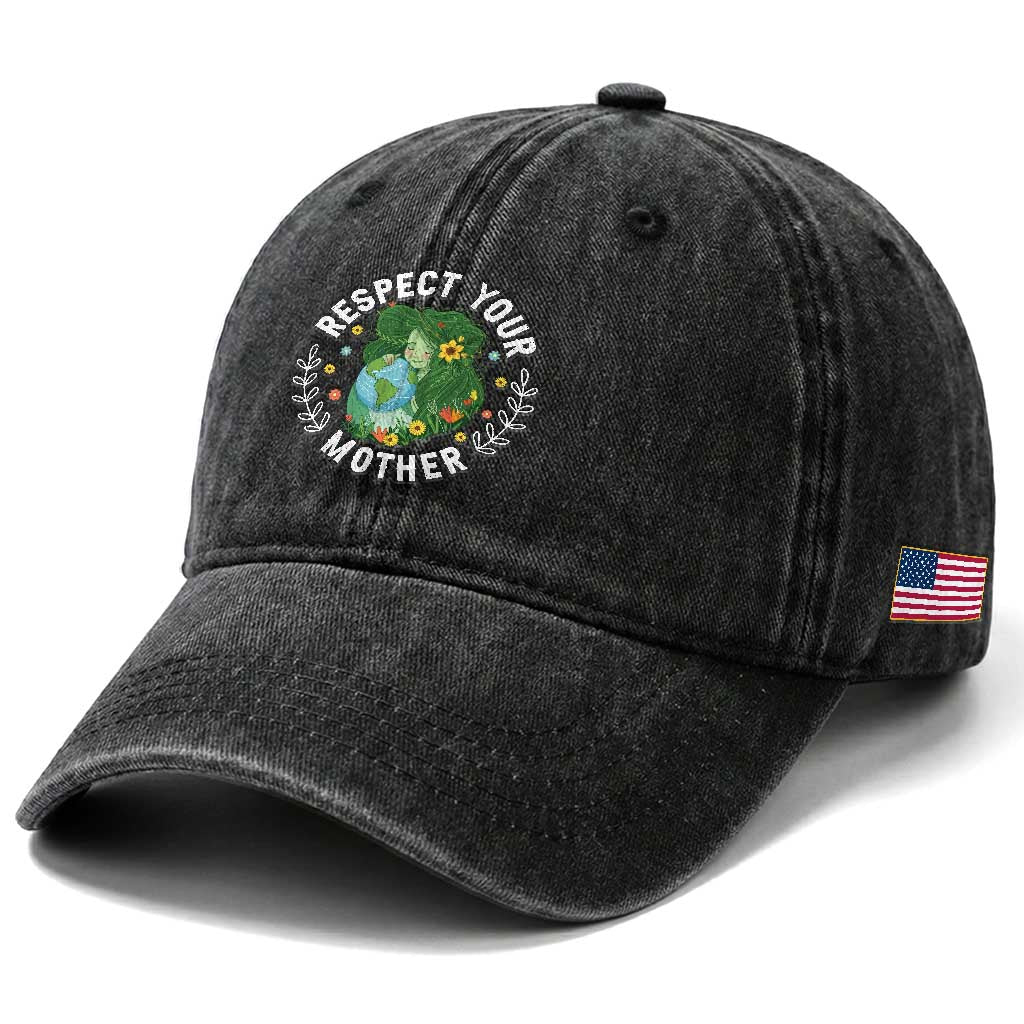 Respect Your Mother Washed Cotton Baseball Cap Earth Mother Women Girl
