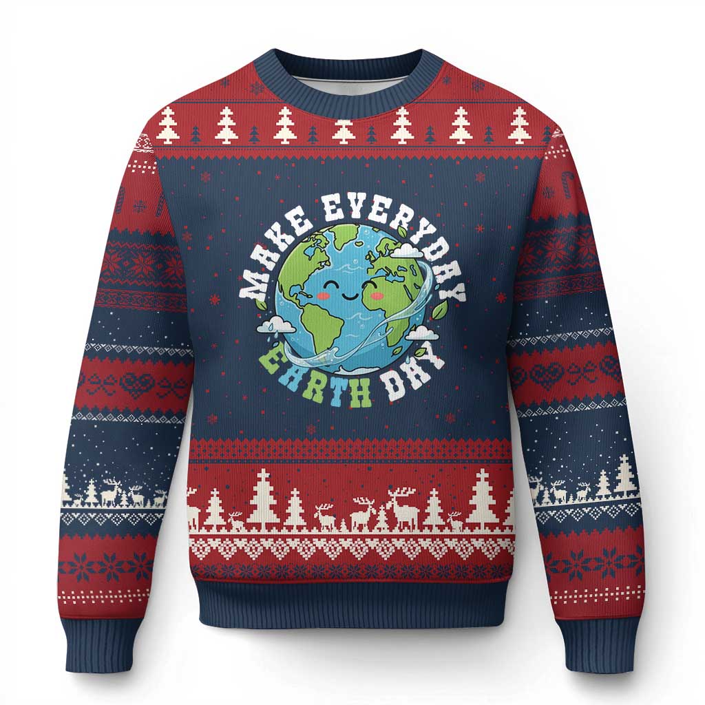 Funny Make Earth Day Every Day Ugly Christmas Sweater Cute Environmental Awareness Earth Day