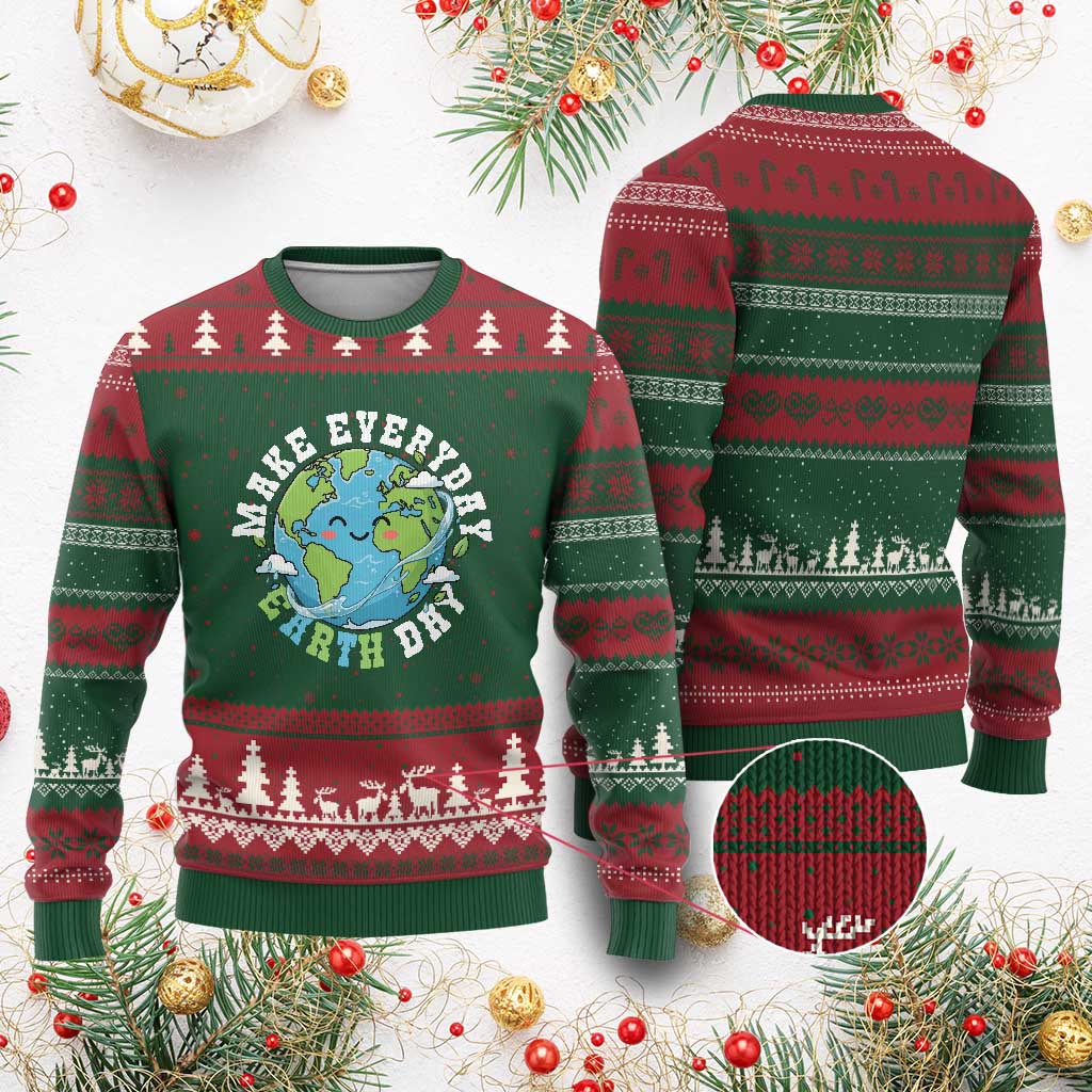Funny Make Earth Day Every Day Ugly Christmas Sweater Cute Environmental Awareness Earth Day