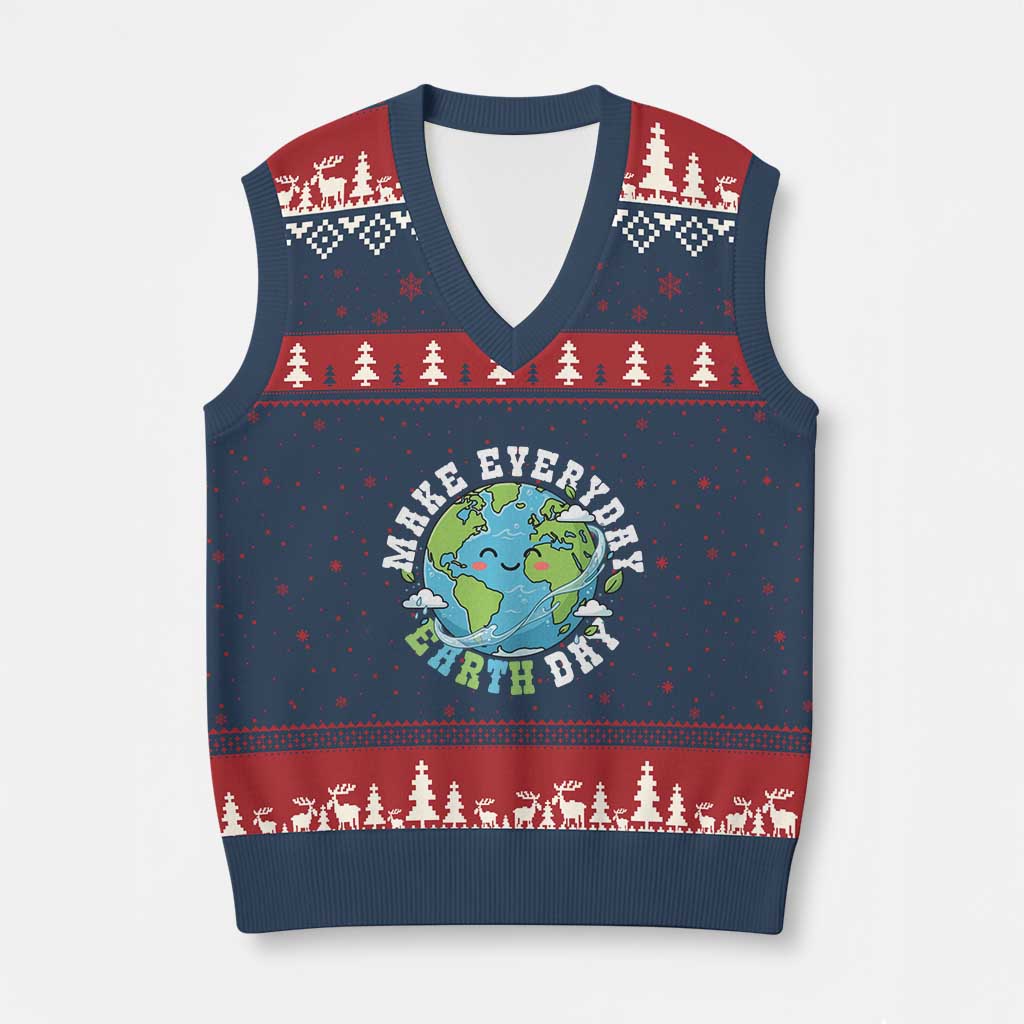 Funny Make Earth Day Every Day V-Neck Knit Sweater Vest Cute Environmental Awareness Earth Day