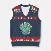 Funny Make Earth Day Every Day V-Neck Knit Sweater Vest Cute Environmental Awareness Earth Day