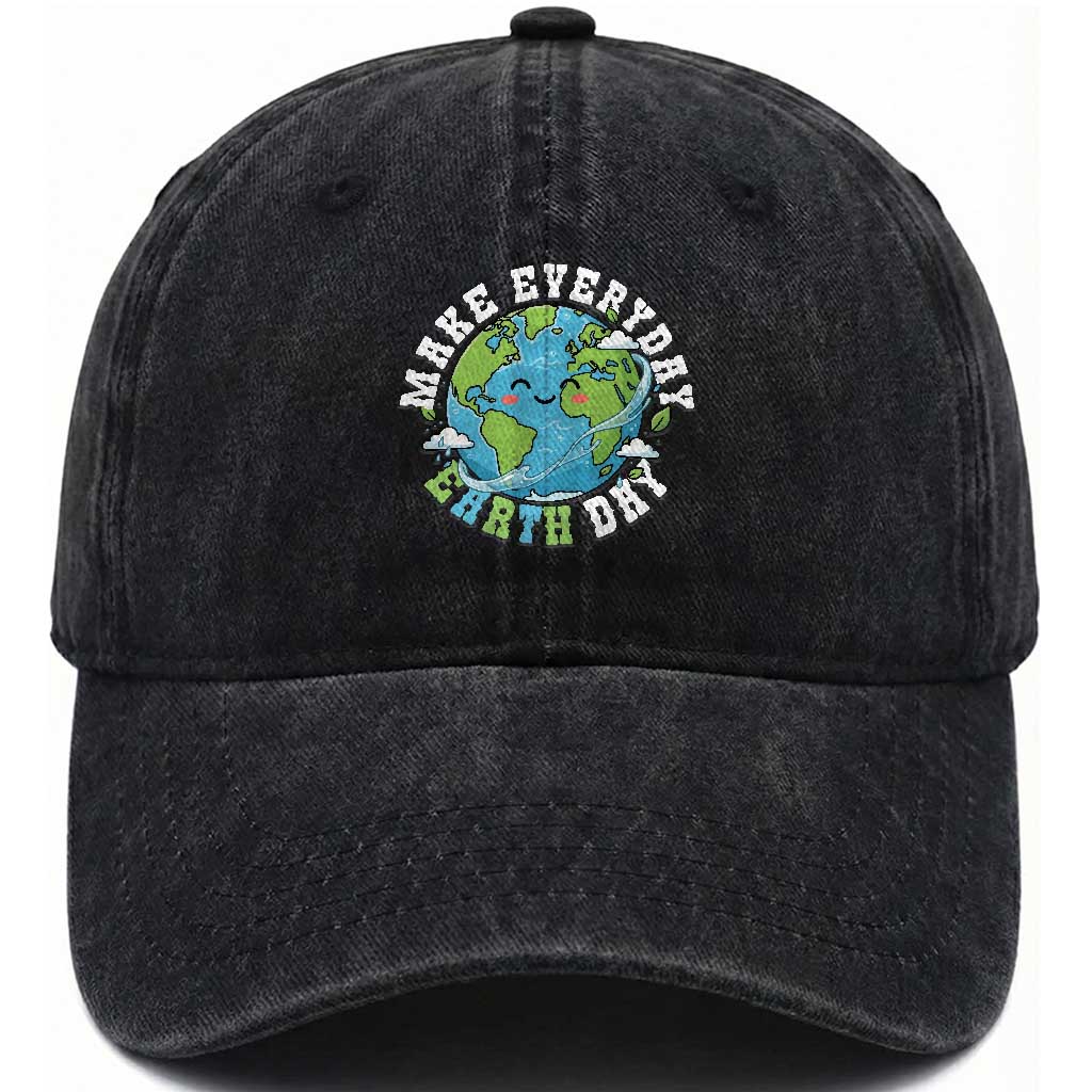 Funny Make Earth Day Every Day Washed Cotton Baseball Cap Cute Environmental Awareness Earth Day