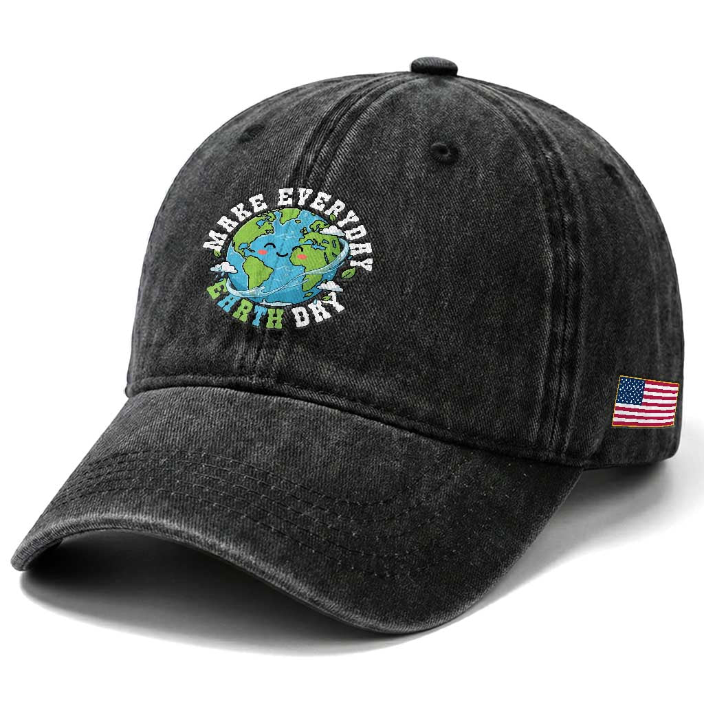 Funny Make Earth Day Every Day Washed Cotton Baseball Cap Cute Environmental Awareness Earth Day