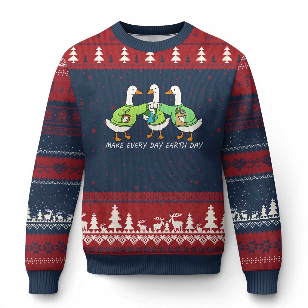 Funny Earth Day Ugly Christmas Sweater Silly Goose Make Earth Day Every Day