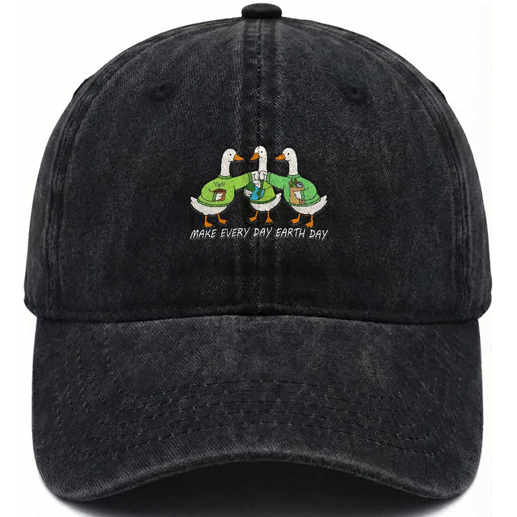 Funny Earth Day Washed Cotton Baseball Cap Silly Goose Make Earth Day Every Day