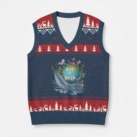 Keep It Green Earth Day V-Neck Knit Sweater Vest Eco-Friendly Nature Environmental Awareness