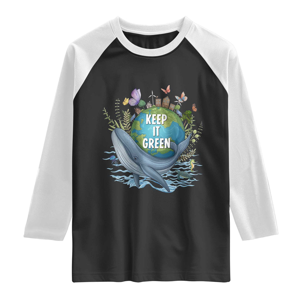 Keep It Green Earth Day Raglan Shirt Eco-Friendly Nature Environmental Awareness