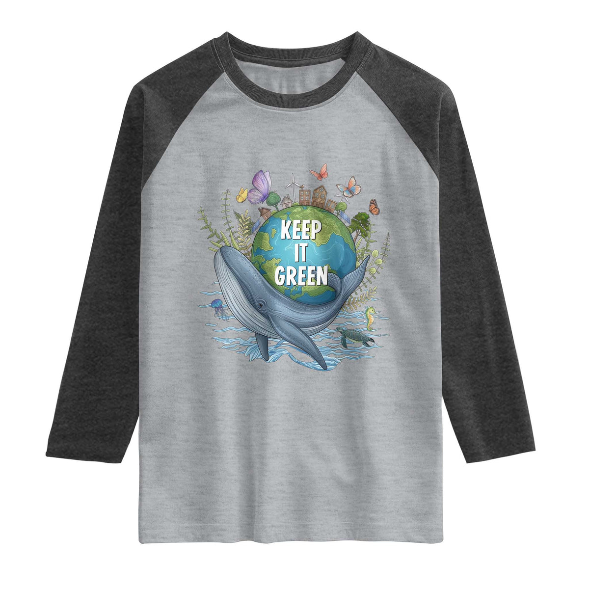 Keep It Green Earth Day Raglan Shirt Eco-Friendly Nature Environmental Awareness
