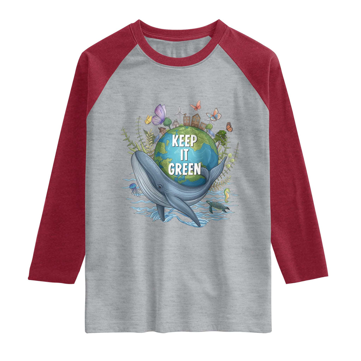 Keep It Green Earth Day Raglan Shirt Eco-Friendly Nature Environmental Awareness