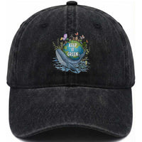 Keep It Green Earth Day Washed Cotton Baseball Cap Eco-Friendly Nature Environmental Awareness