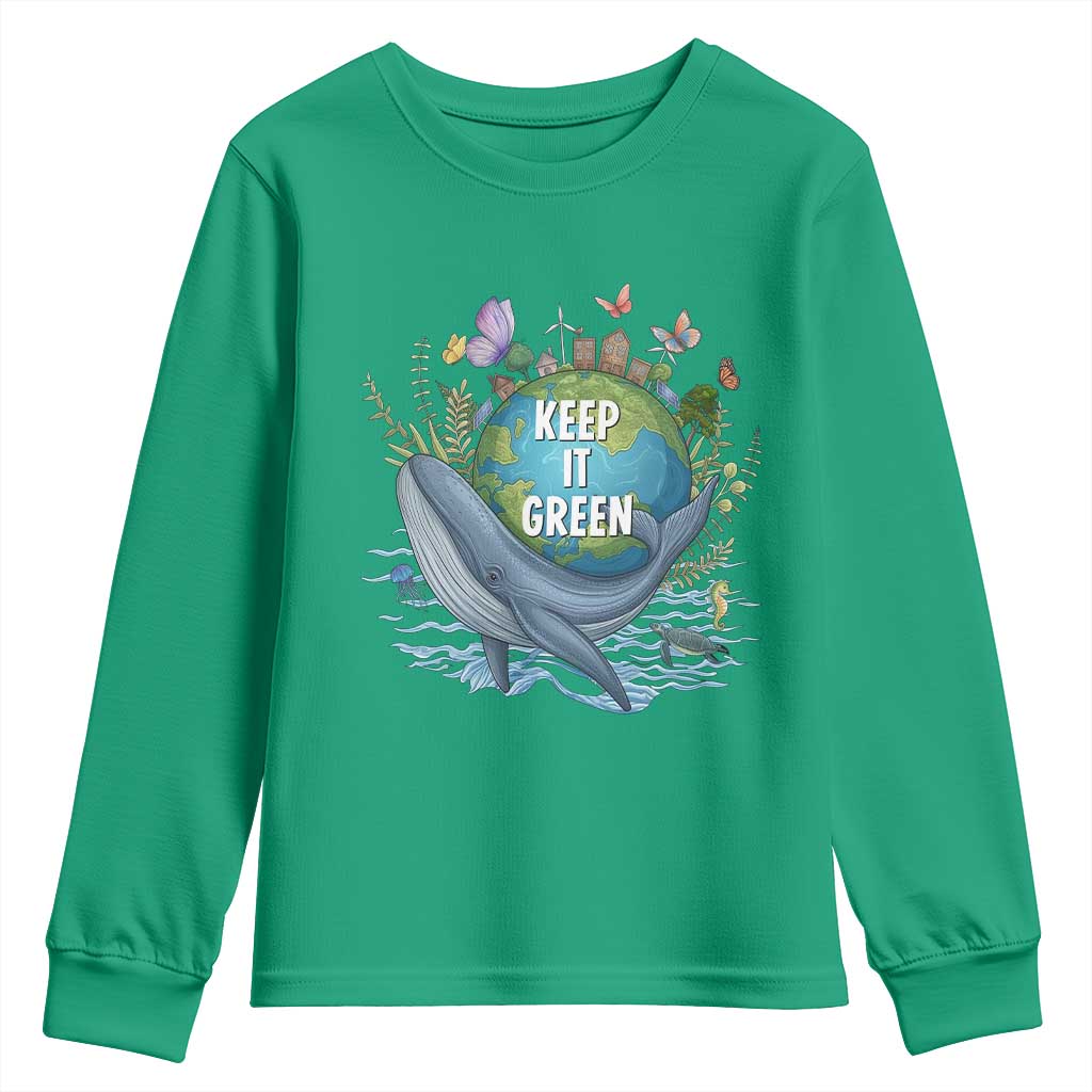 Keep It Green Earth Day Youth Sweatshirt Eco-Friendly Nature Environmental Awareness