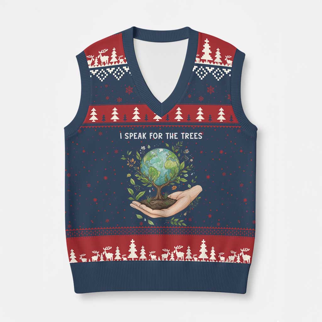 I Speak For The Trees V-Neck Knit Sweater Vest Earth Day Awareness