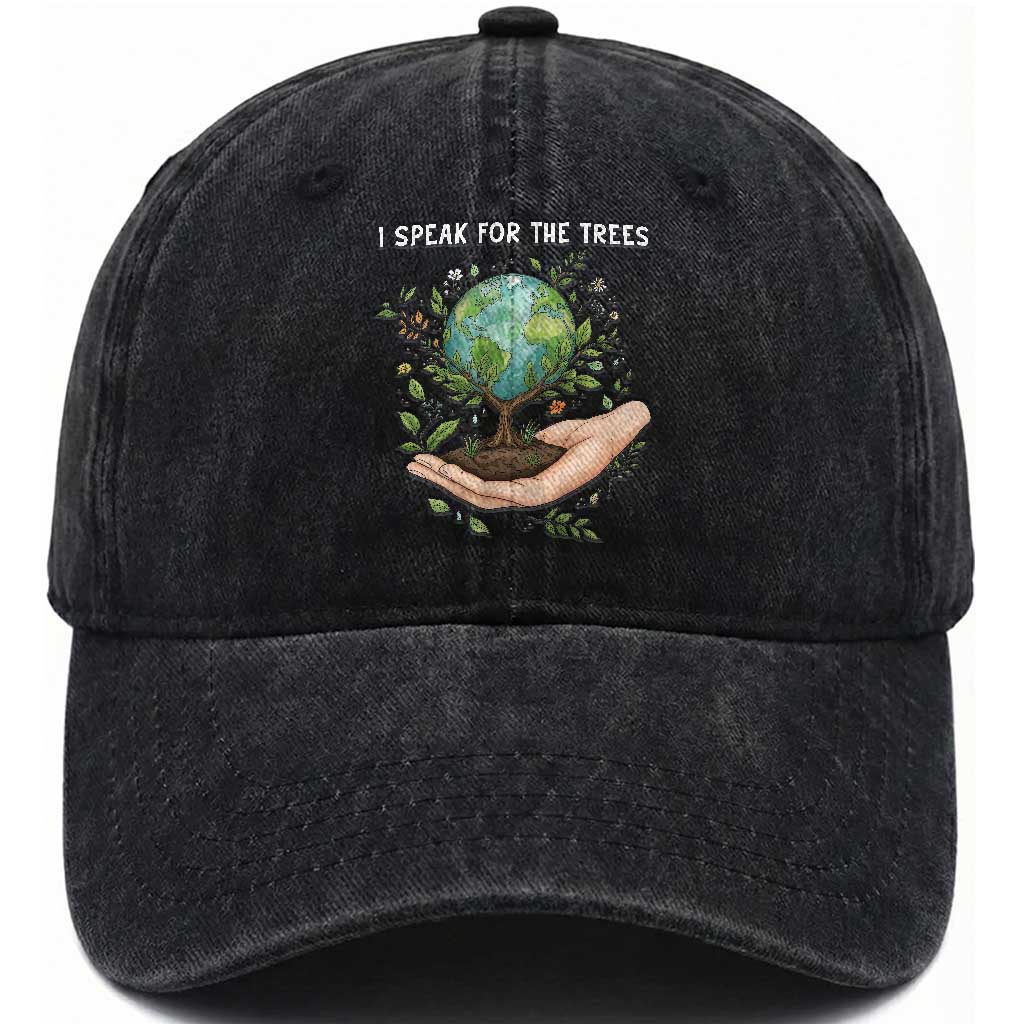 I Speak For The Trees Washed Cotton Baseball Cap Earth Day Awareness