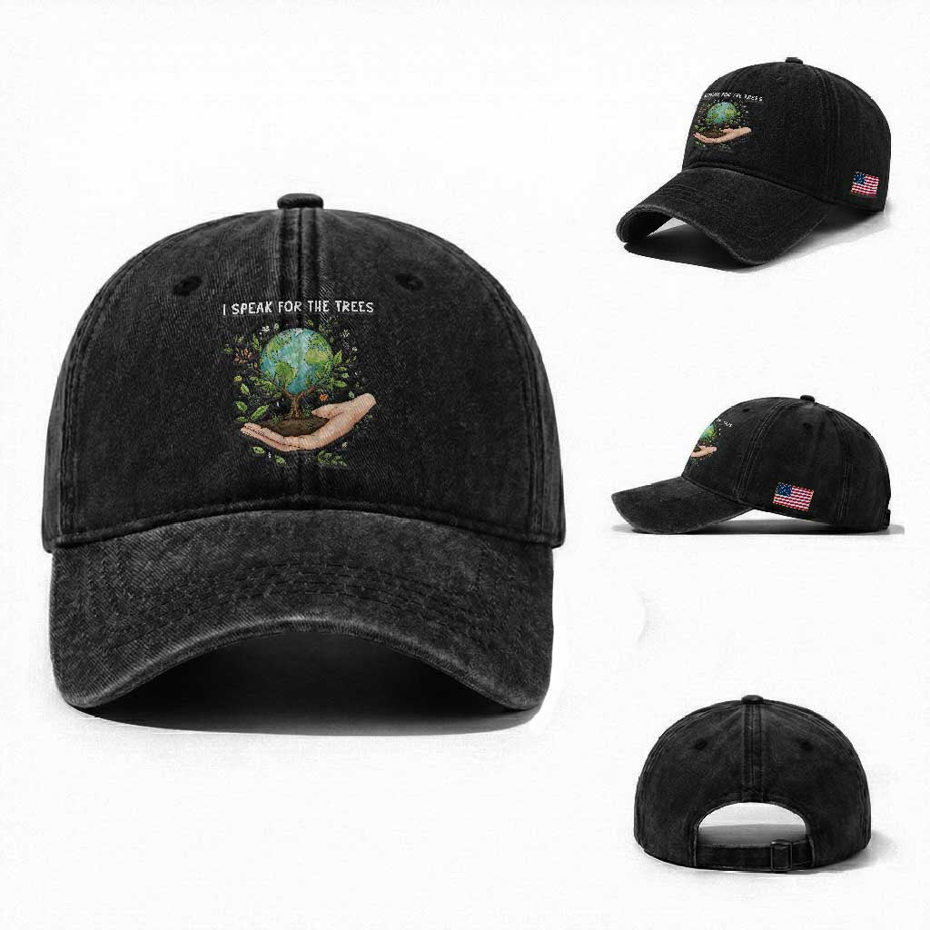 I Speak For The Trees Washed Cotton Baseball Cap Earth Day Awareness
