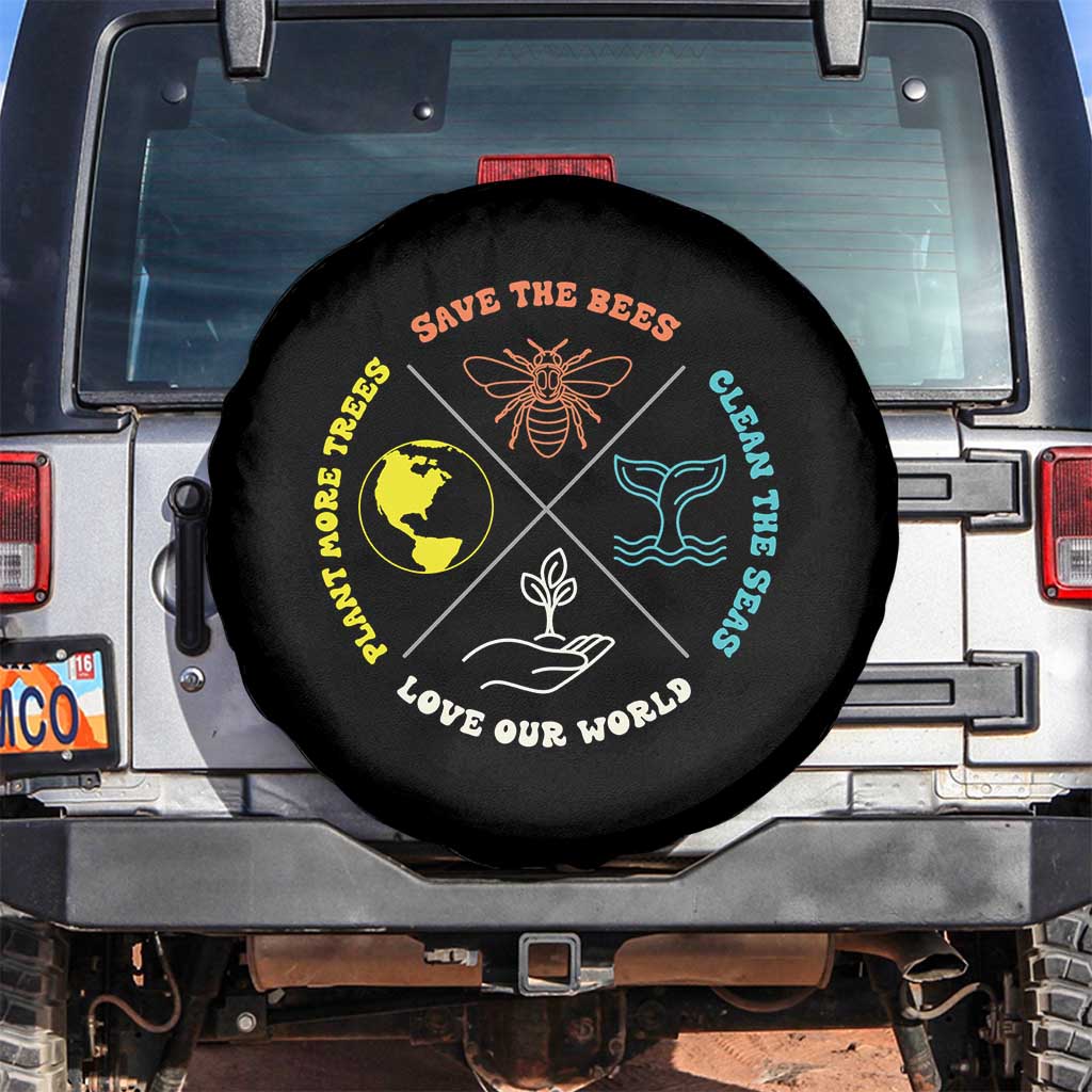 Earth Day Awareness Spare Tire Cover Save The Bees Plant More Trees Clean The Seas Titties