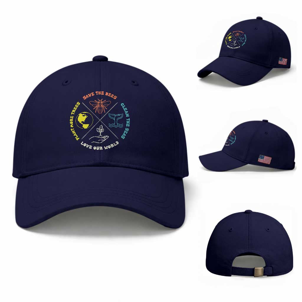 Earth Day Awareness Baseball Cap Save The Bees Plant More Trees Clean The Seas Titties