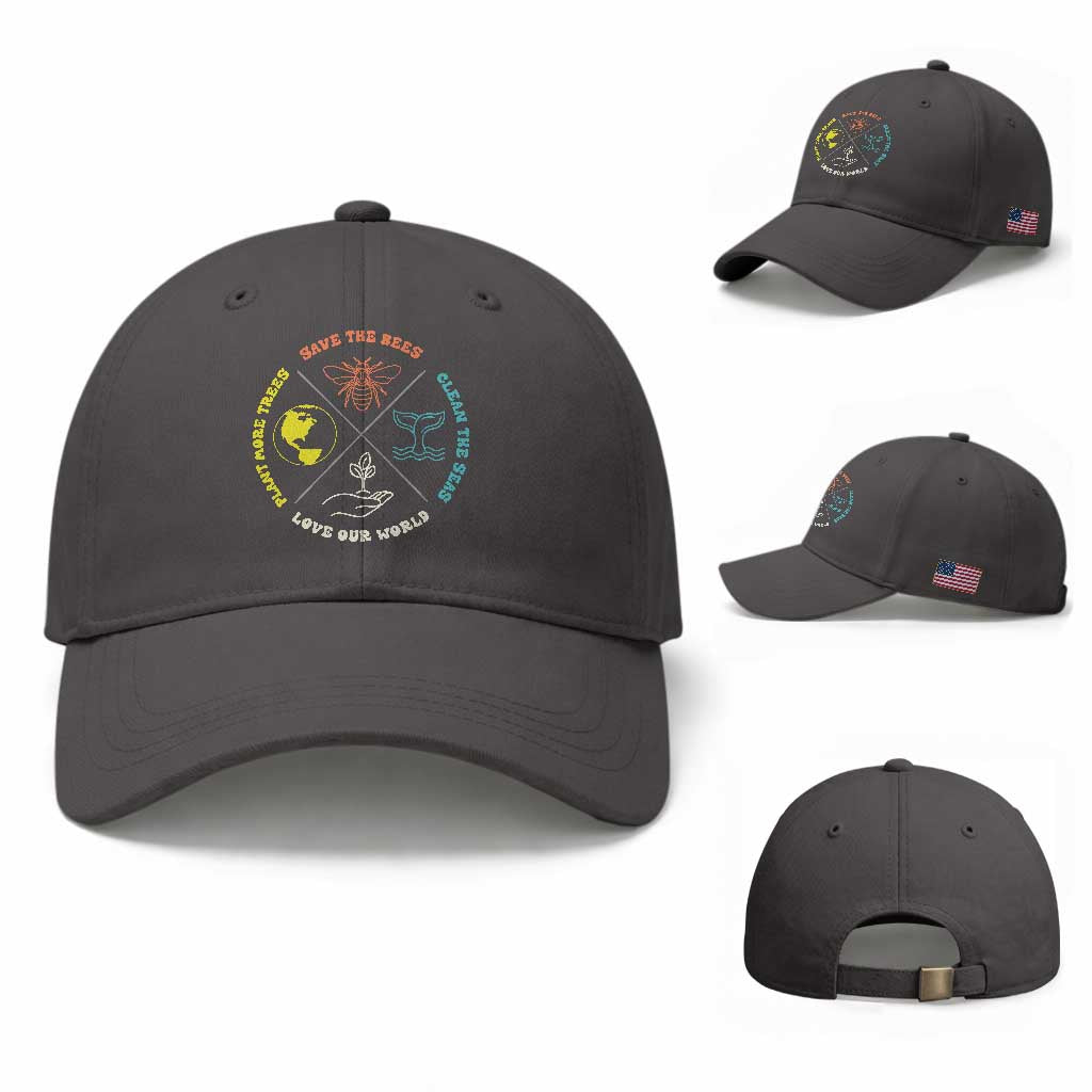 Earth Day Awareness Baseball Cap Save The Bees Plant More Trees Clean The Seas Titties