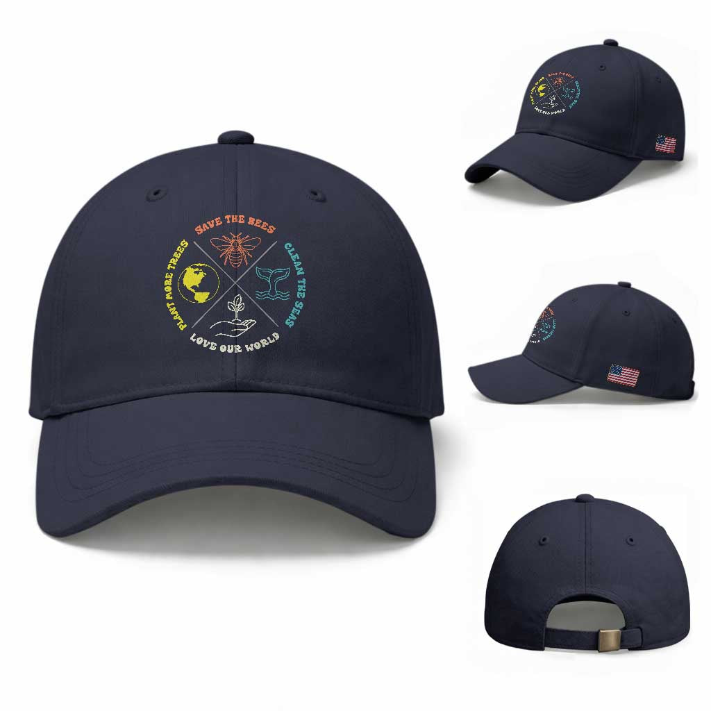Earth Day Awareness Baseball Cap Save The Bees Plant More Trees Clean The Seas Titties