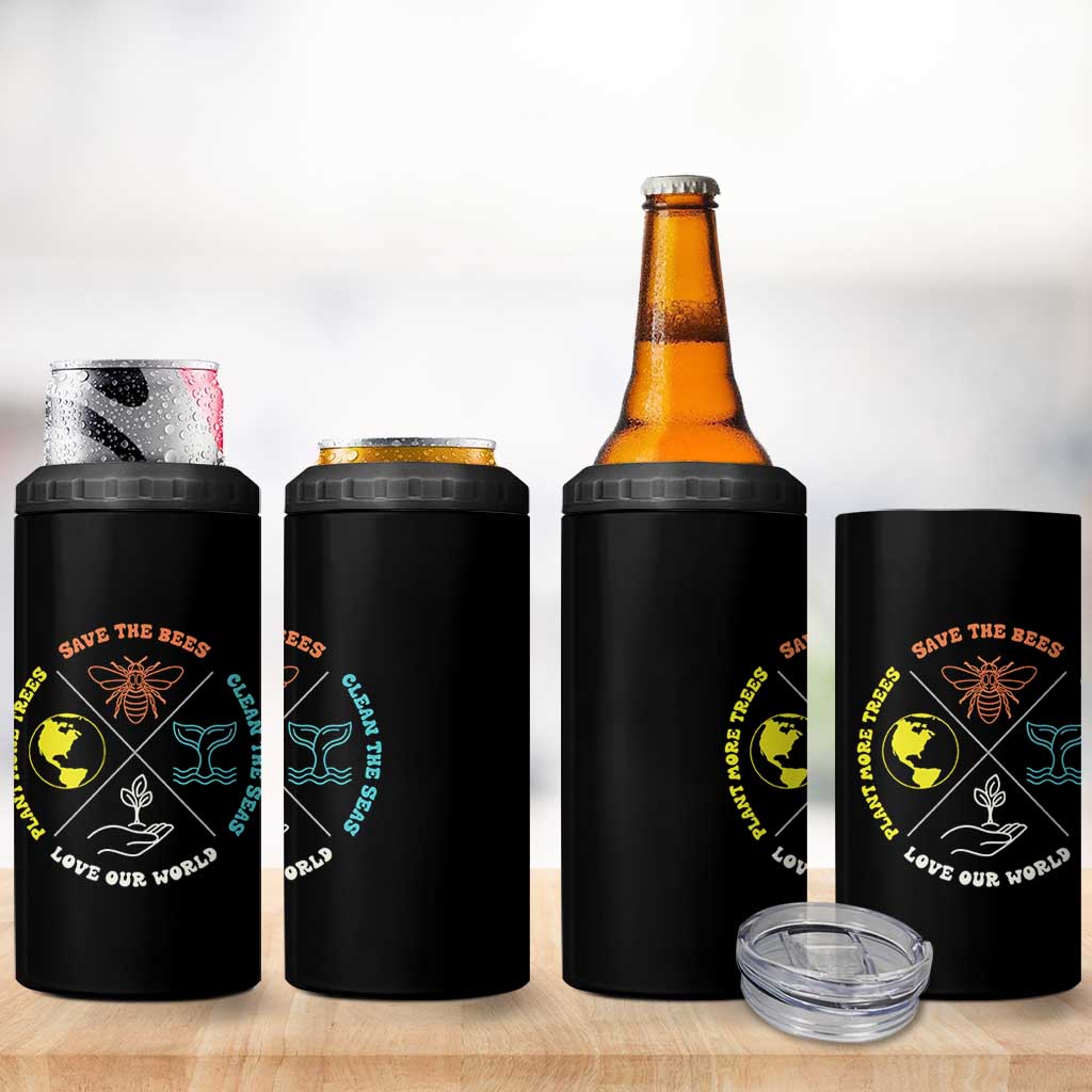 Earth Day Awareness 4 in 1 Can Cooler Tumbler Save The Bees Plant More Trees Clean The Seas Titties