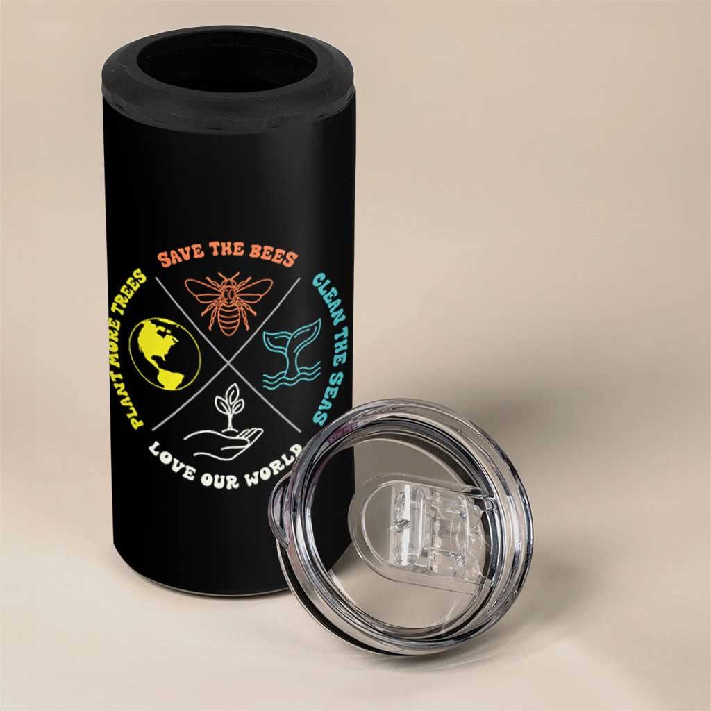 Earth Day Awareness 4 in 1 Can Cooler Tumbler Save The Bees Plant More Trees Clean The Seas Titties