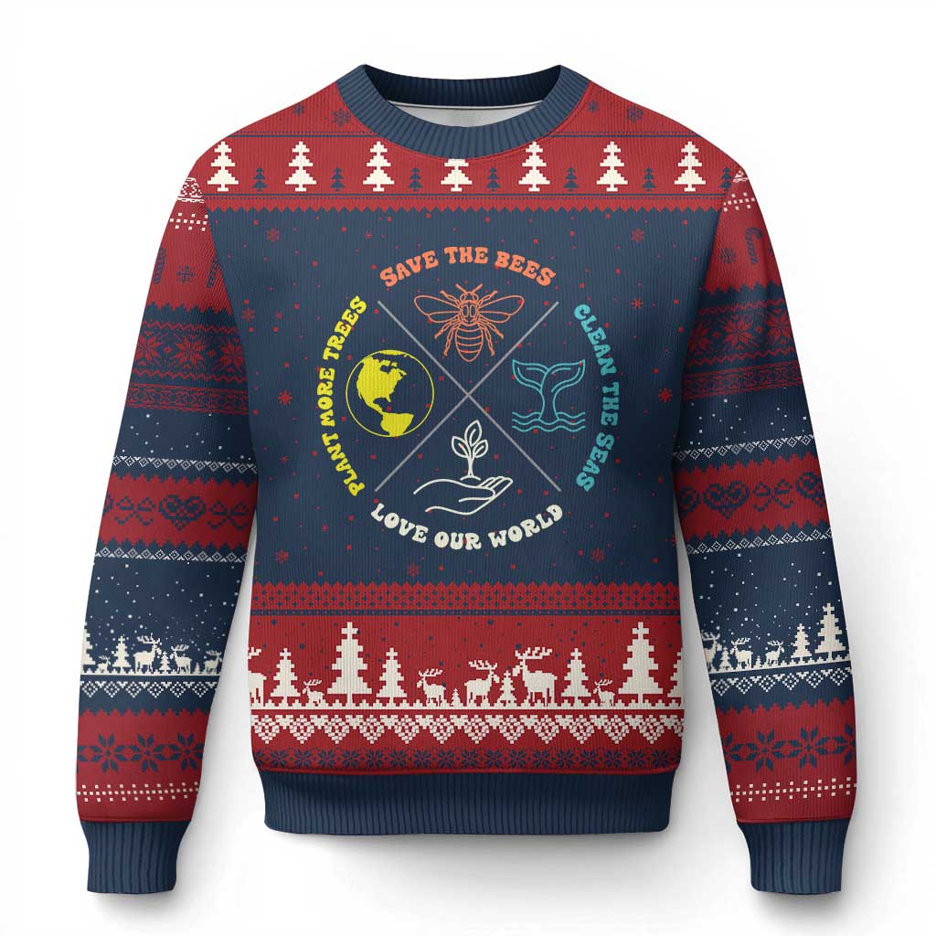 Earth Day Awareness Ugly Christmas Sweater Save The Bees Plant More Trees Clean The Seas Titties