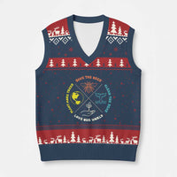 Earth Day Awareness V-Neck Knit Sweater Vest Save The Bees Plant More Trees Clean The Seas Titties