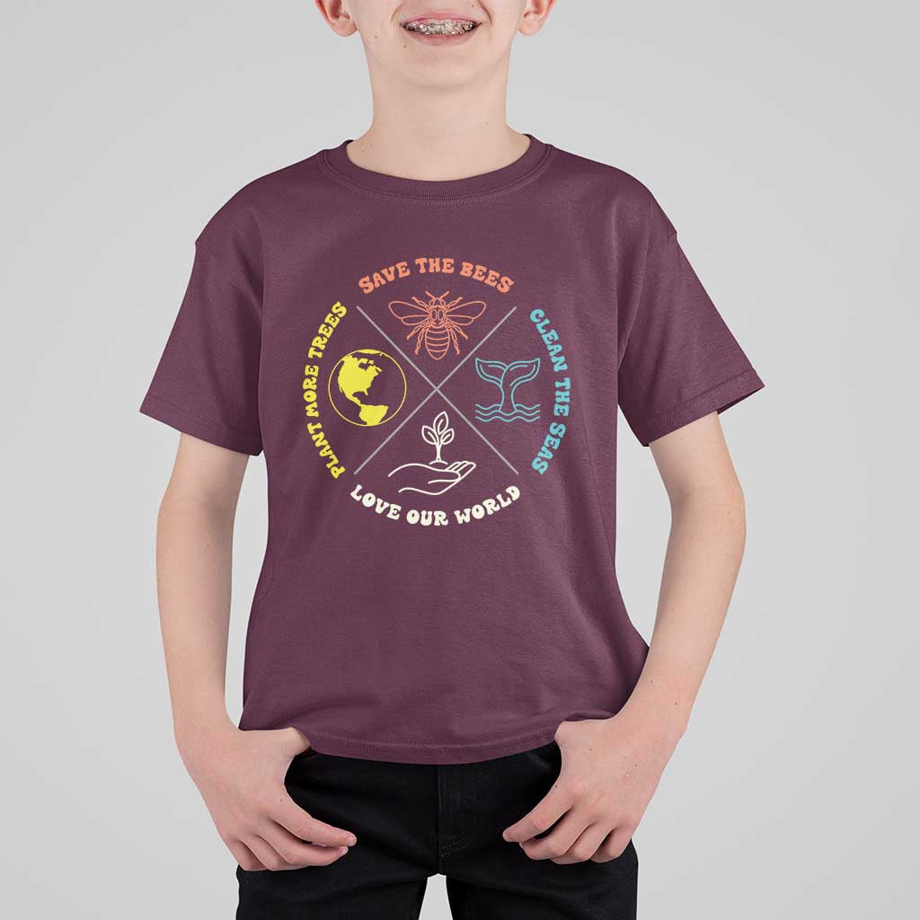 Earth Day Awareness T Shirt For Kid Save The Bees Plant More Trees Clean The Seas Titties