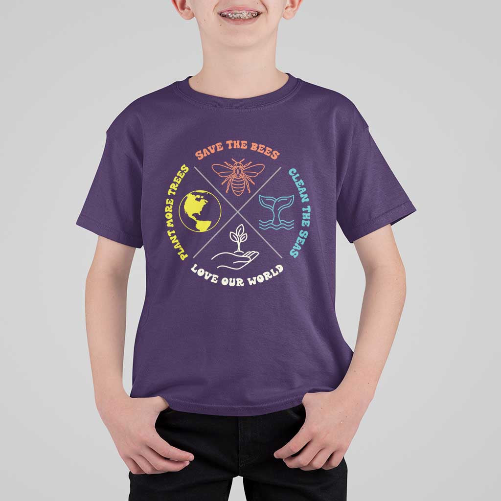 Earth Day Awareness T Shirt For Kid Save The Bees Plant More Trees Clean The Seas Titties