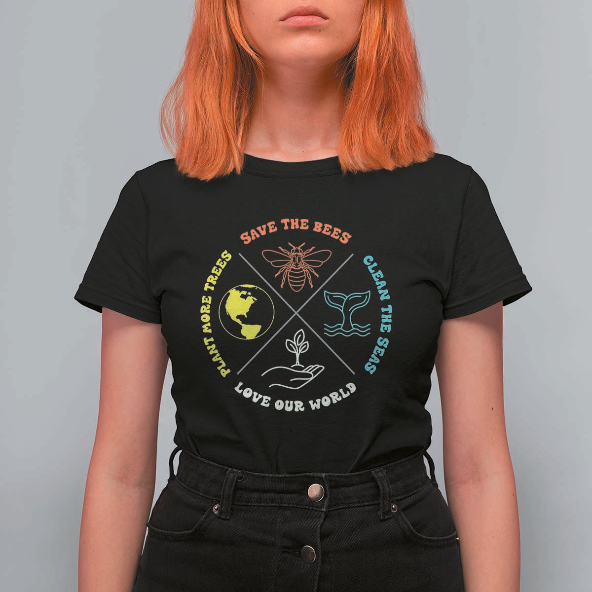 Earth Day Awareness T Shirt For Women Save The Bees Plant More Trees Clean The Seas Titties