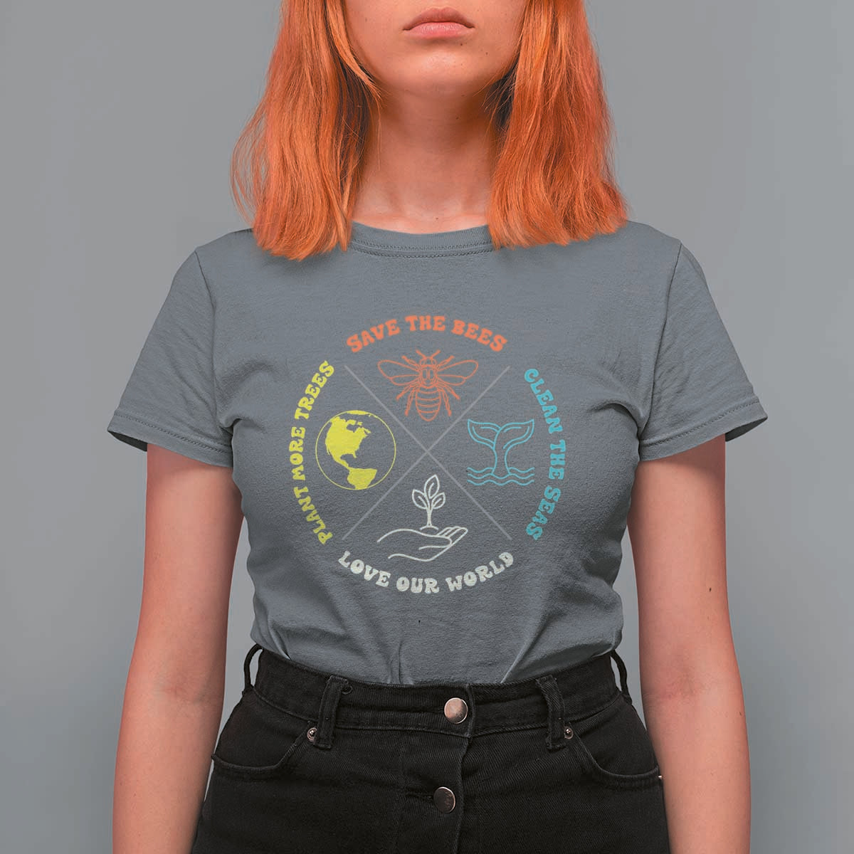 Earth Day Awareness T Shirt For Women Save The Bees Plant More Trees Clean The Seas Titties
