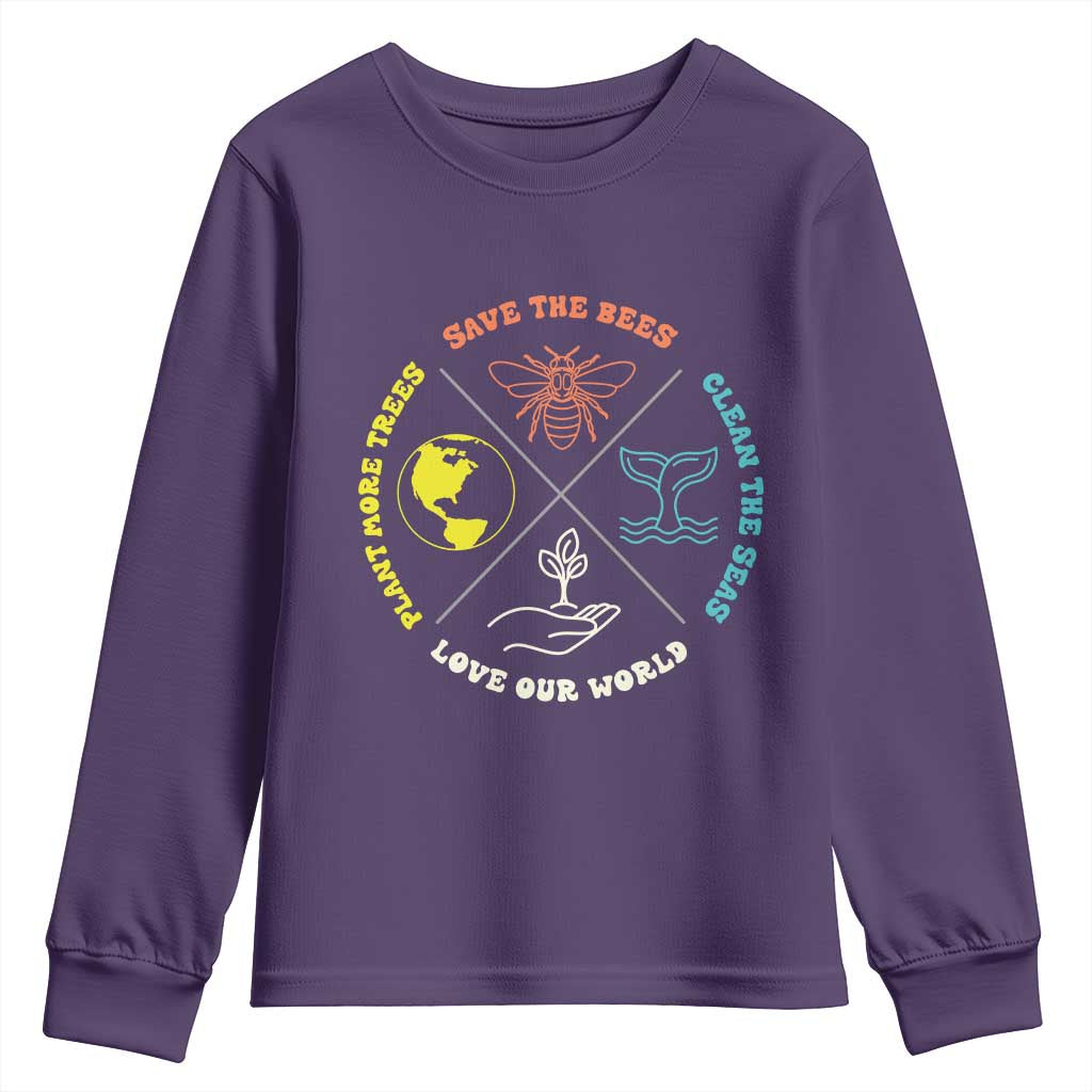 Earth Day Awareness Youth Sweatshirt Save The Bees Plant More Trees Clean The Seas Titties