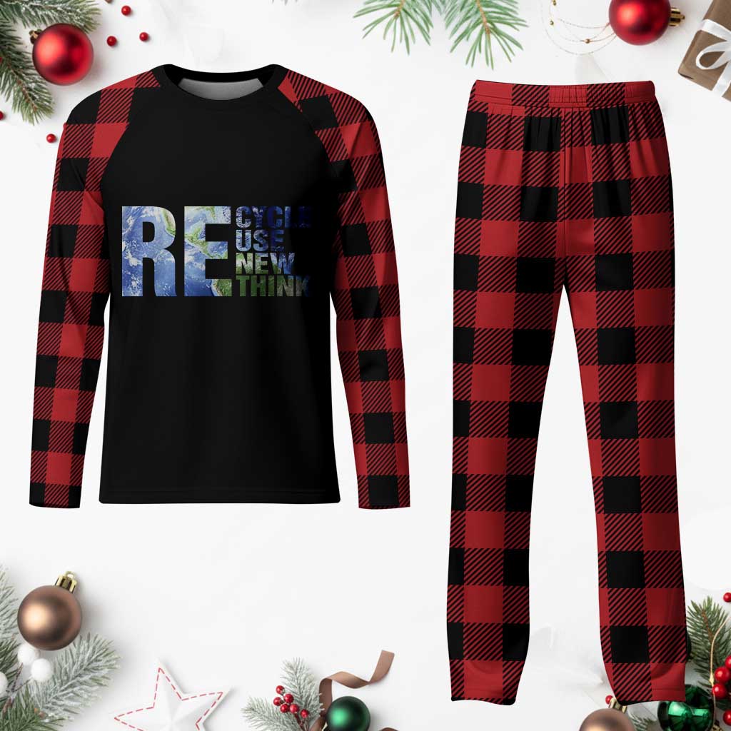 Earth Day Plaid Pajama Set Recycle Reuse Renew Rethink