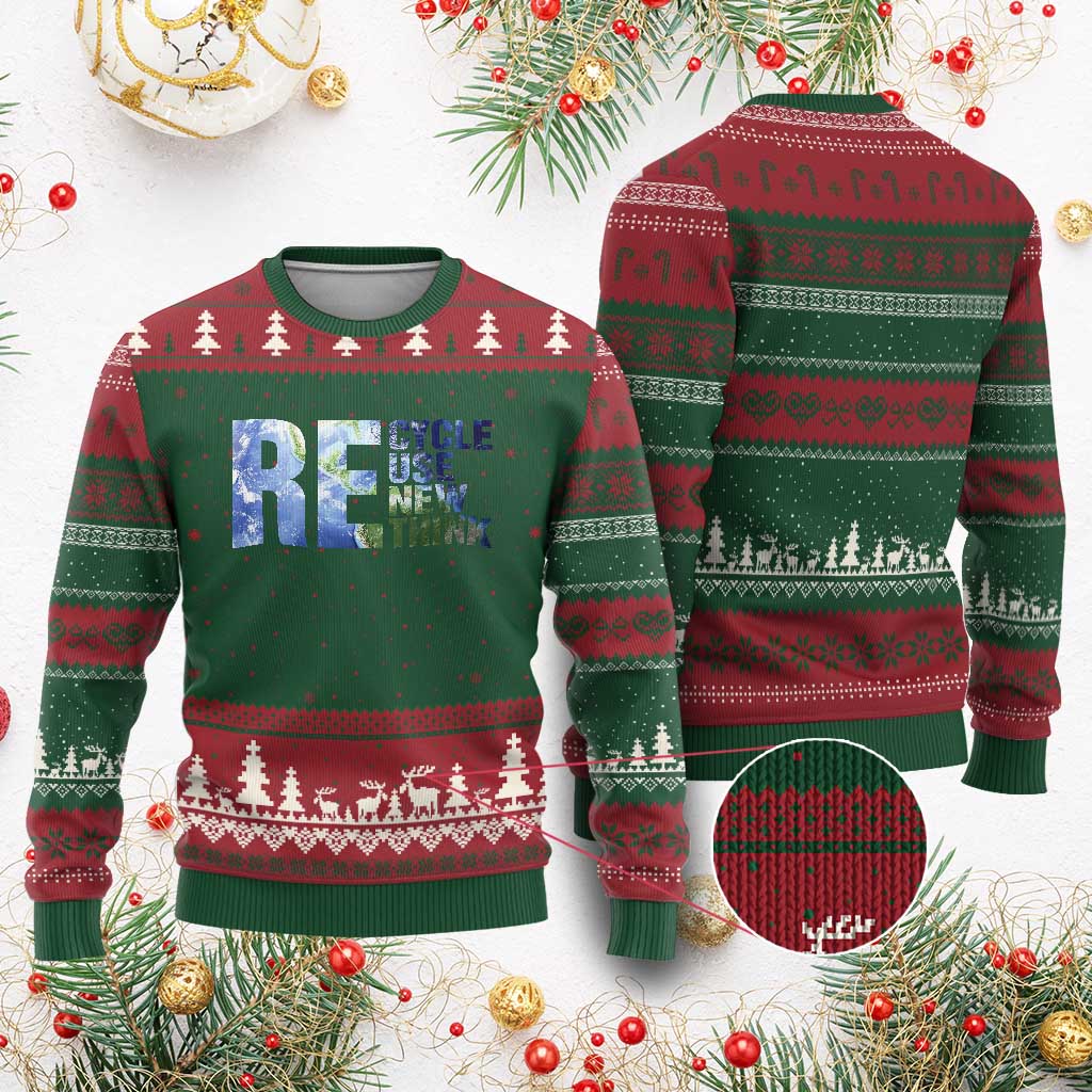 Earth Day Ugly Christmas Sweater Recycle Reuse Renew Rethink